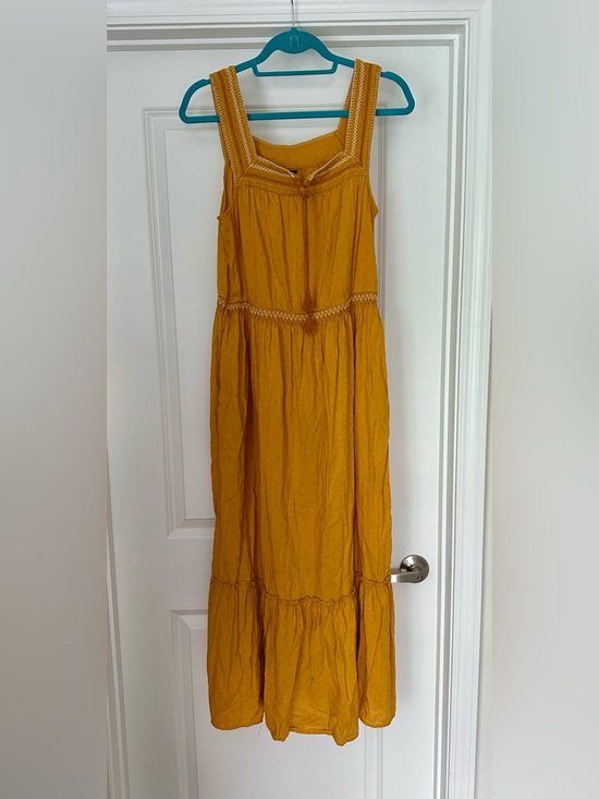 Old Navy Dresses & Skirts - Old Navy Mustard Yellow Tiered Boho Maxi Dress With Tassels Size MTall